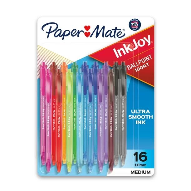 Paper Mate InkJoy 100 Ballpoint Retractable Pens, 1.0 mm, Assorted Colors, 16 Count - Walmart.com | Walmart (US)