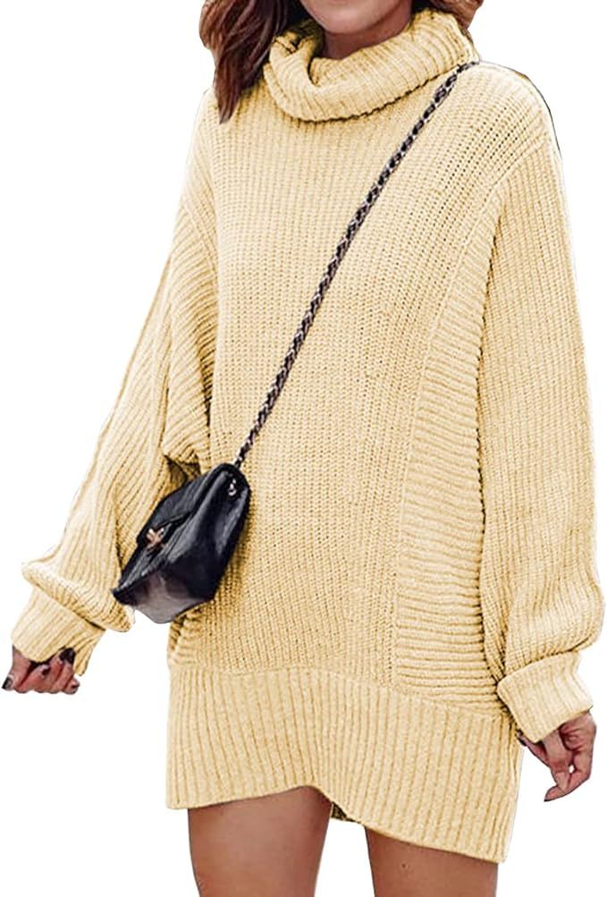 BTFBM Women Fashion Sweater Short Dress Long Sleeve Turtleneck Oversized Fall Winter Soft Chunky ... | Amazon (US)