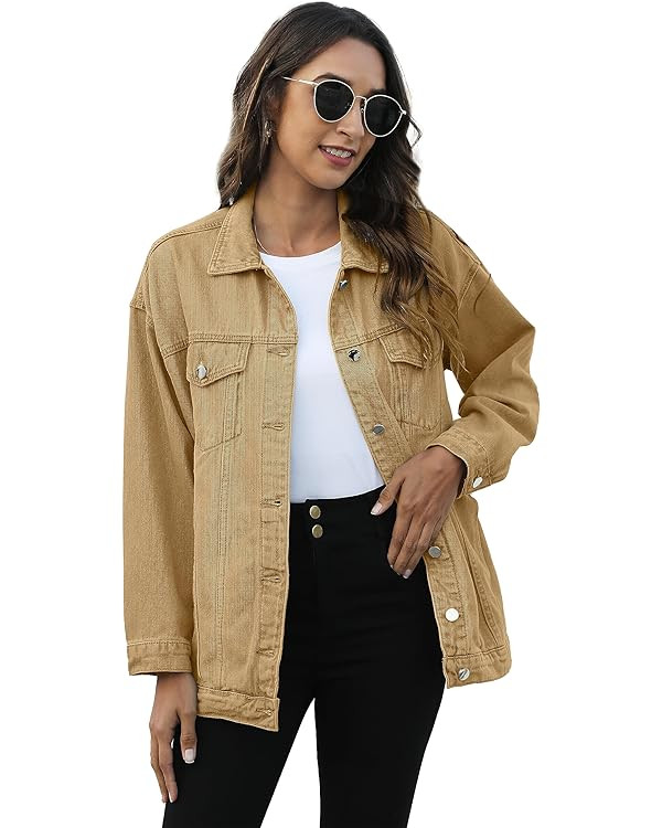 Omoone Women's Oversized Mid Long Denim Jacket Jean Biker Coat | Amazon (US)