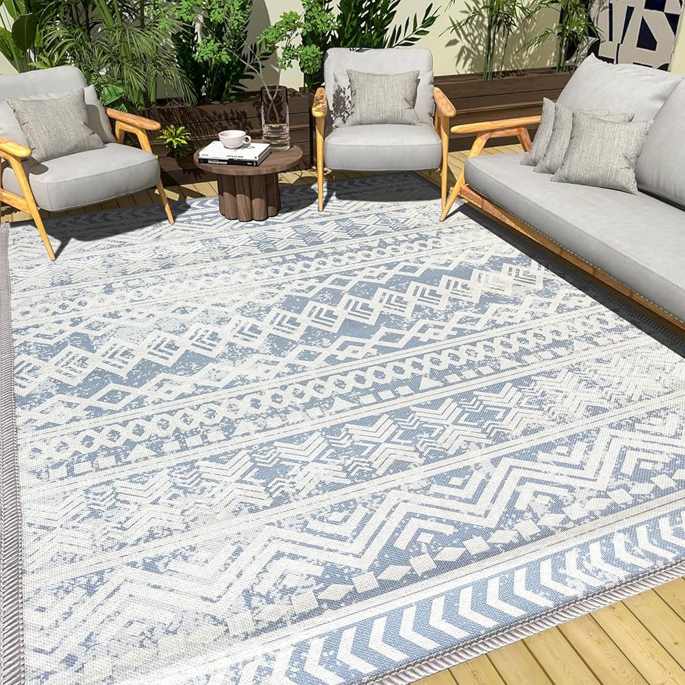 Geometric 3'X5' Outdoor Washable Geometry Area Rug - Non Slip, Foldable Indoor Carpet for Patio C... | Amazon (US)