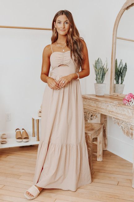 Sweetheart Taupe Beige Ruffle Hem Maxi-FINAL SALE | Magnolia Boutique