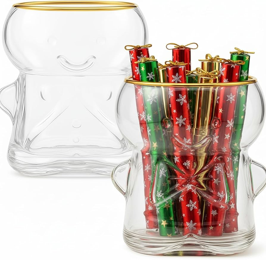 2 Pcs Christmas Gingerbread Man Drinking Glasses, 20oz Christmas Gingerbread Man Clear Glass Mug ... | Amazon (US)