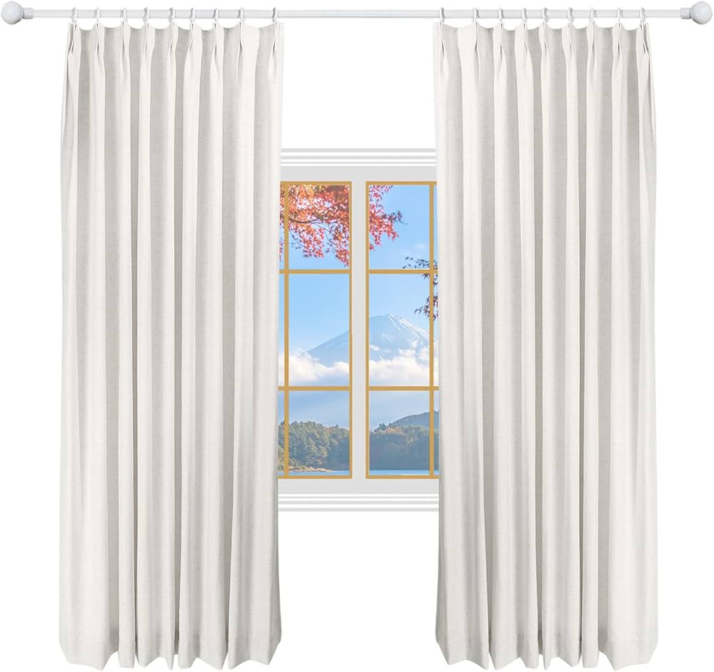 34 W x 106 L inch Pinch Pleat Darkening Drapes Faux Linen Curtains with Lining Drapery Panel for ... | Amazon (US)
