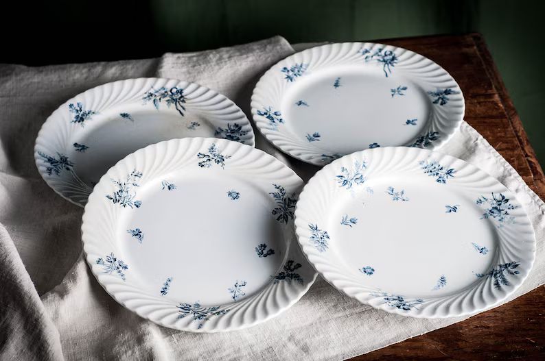 Set of 4 Vintage Blue and White Floral Plates 1900s Dutch Blue and White Transferware Dinner Plat... | Etsy (US)