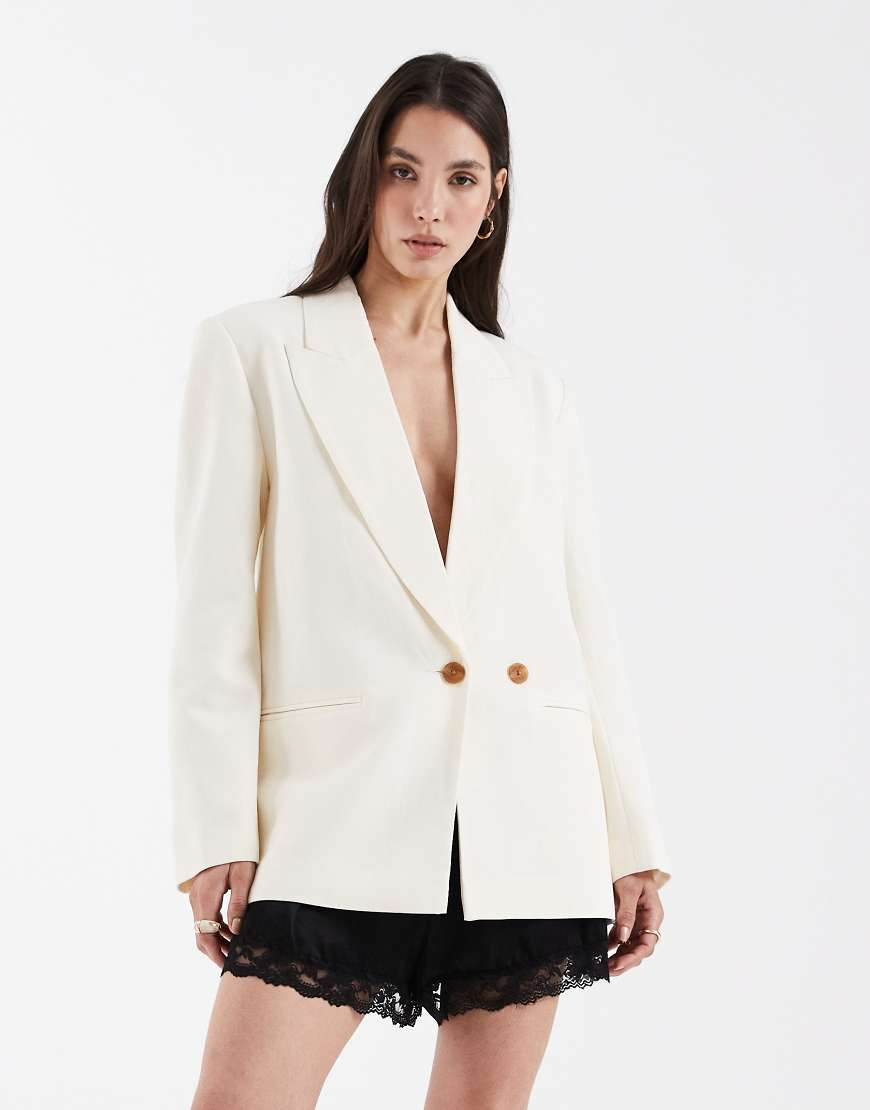 ASOS DESIGN tailored multiway blazer with linen in cream-White | ASOS (Global)