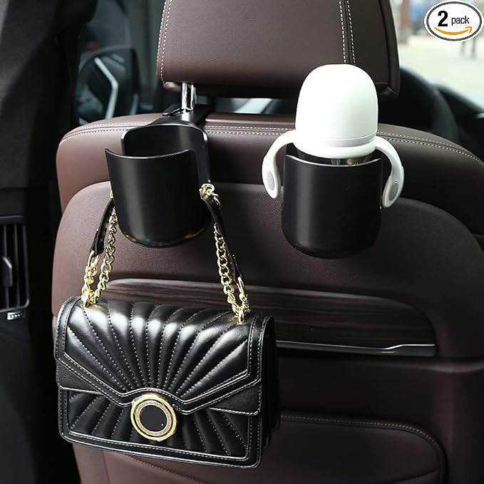 Car Seat Headrest Hook Hanger Storage Organizer Universal with Cup Holder for Handbag fit Univers... | Amazon (US)