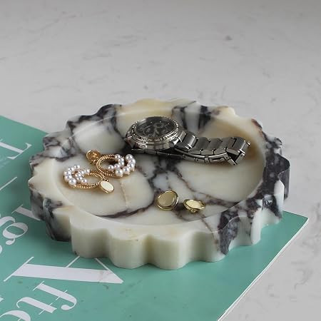 Natural Small Calacatta Viola Marble Scallop Edge Tray 6.3", Marble Jewelry Dish, Trinket Tray fo... | Amazon (US)