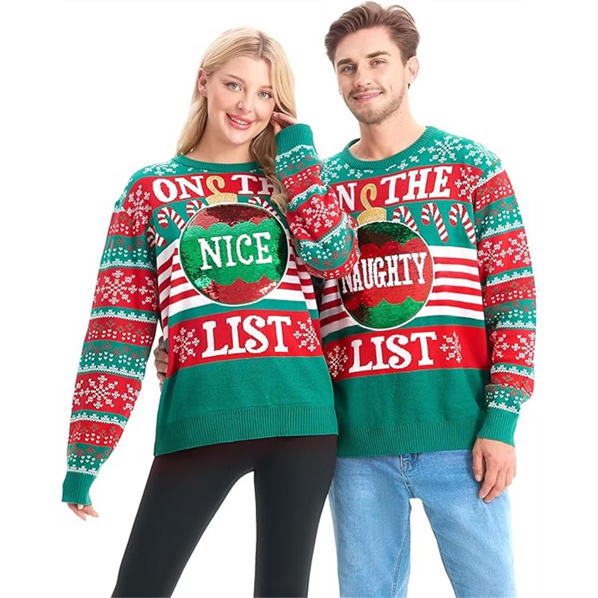 Joyfy Christmas Sweater, Naughty Sequin Christmas Ugly Sweaters, Funny Xmas Pullover Tops(Green a... | Target