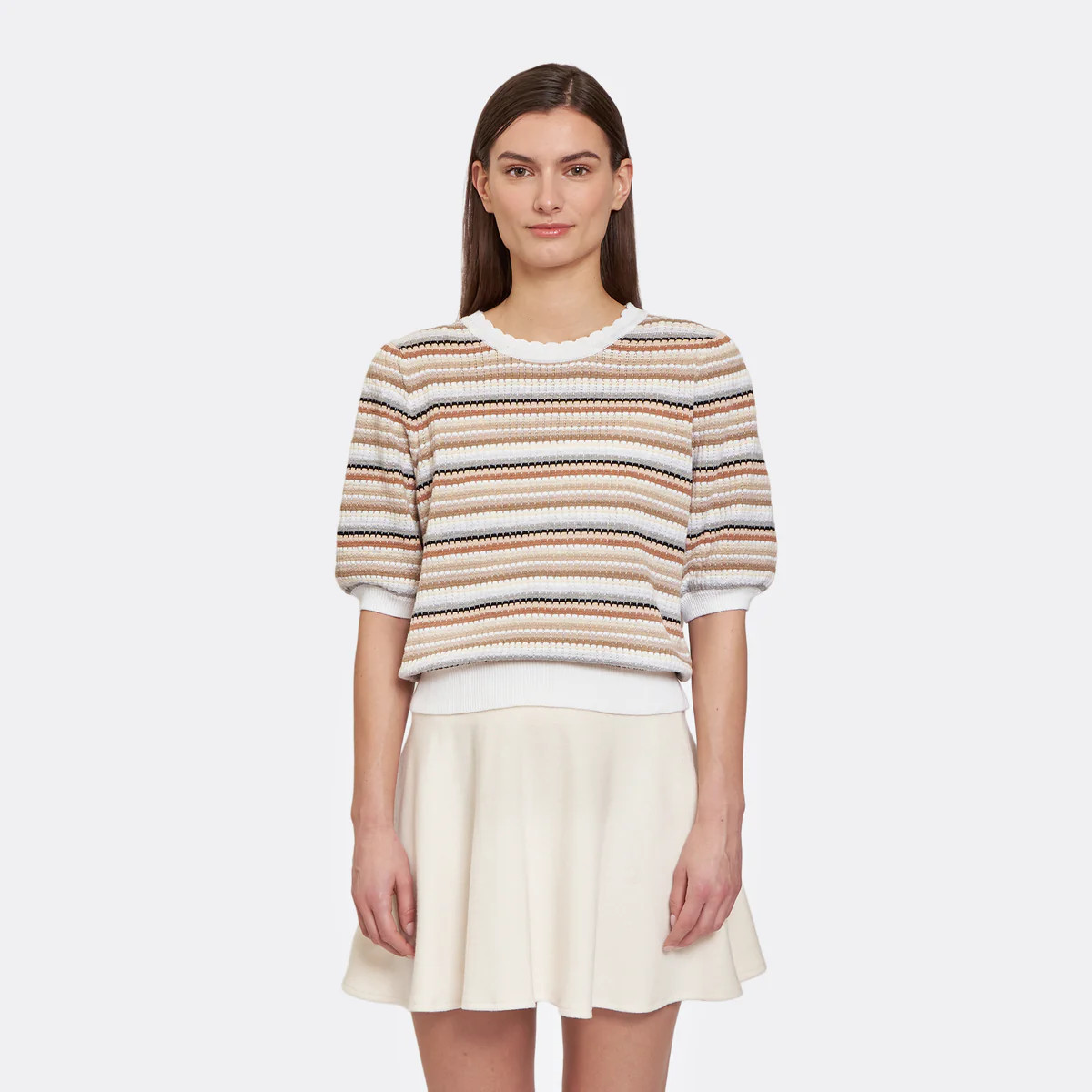 Multi Stripe Texture Puff Sleeve Crew | Autumn Cashmere | Autumn Cashmere