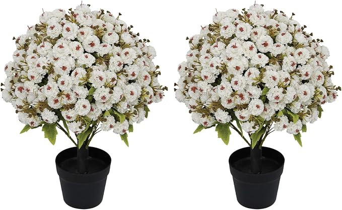 24" Artificial Flowers for Outdoors, UV Resistant Faux White Potted Mums | Set of 2 Realistic Fak... | Amazon (US)