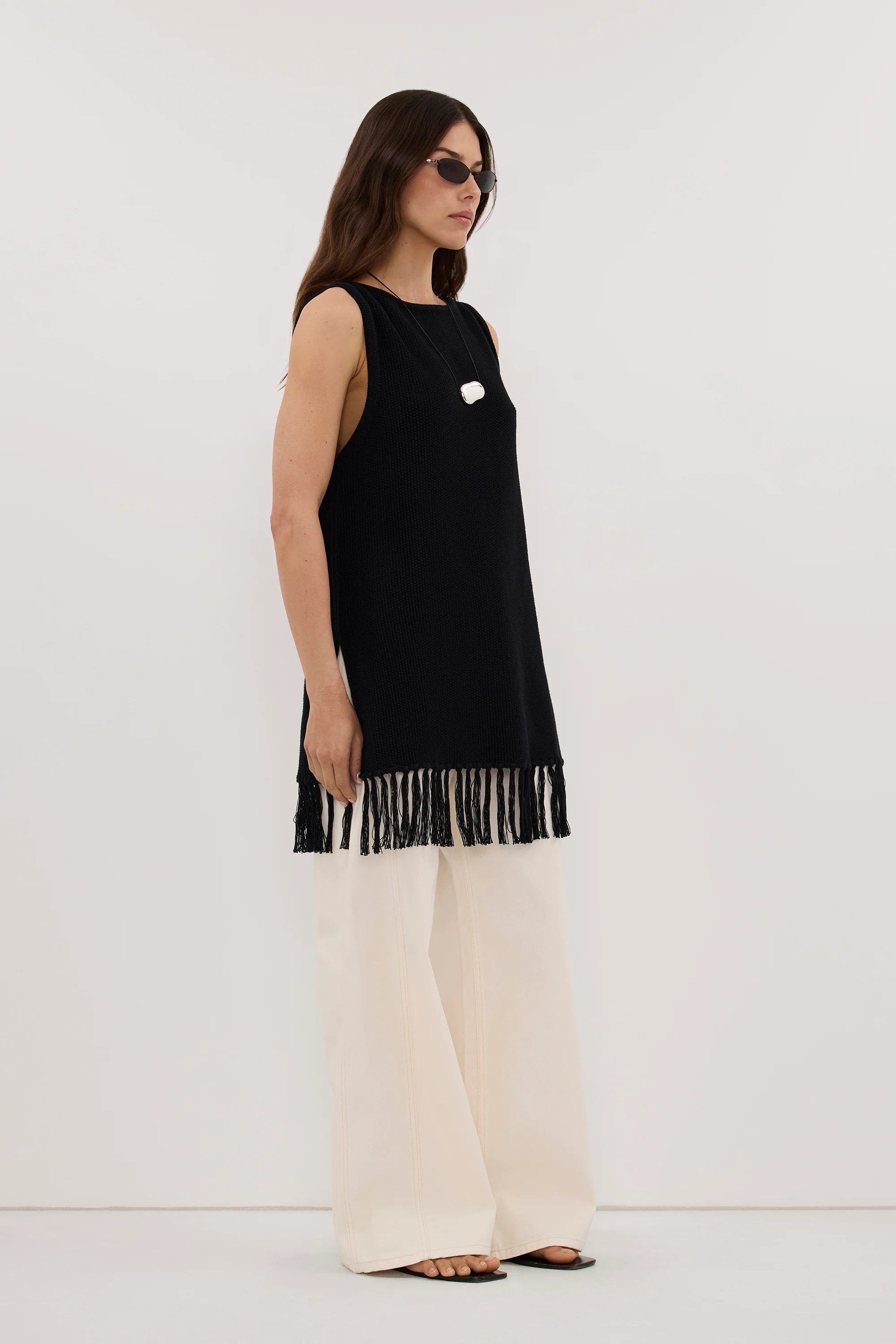 BENETTE BLACK FRINGE TUNIC TOP | DISSH