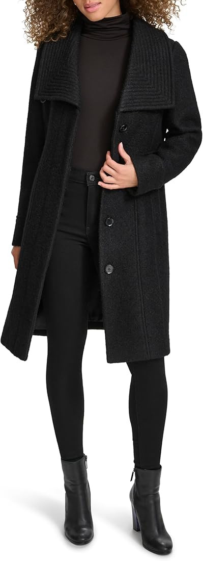 Kenneth Cole Women's Pressed Boucle Wool Coat with Oversized Wing Collar | Amazon (US)