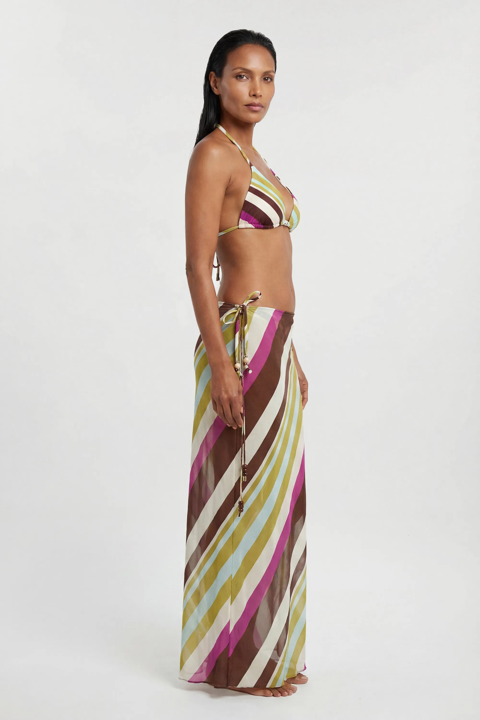Beach Viscose Georgette Stripe Cover Up Tie Waist Skirt | Karen Millen