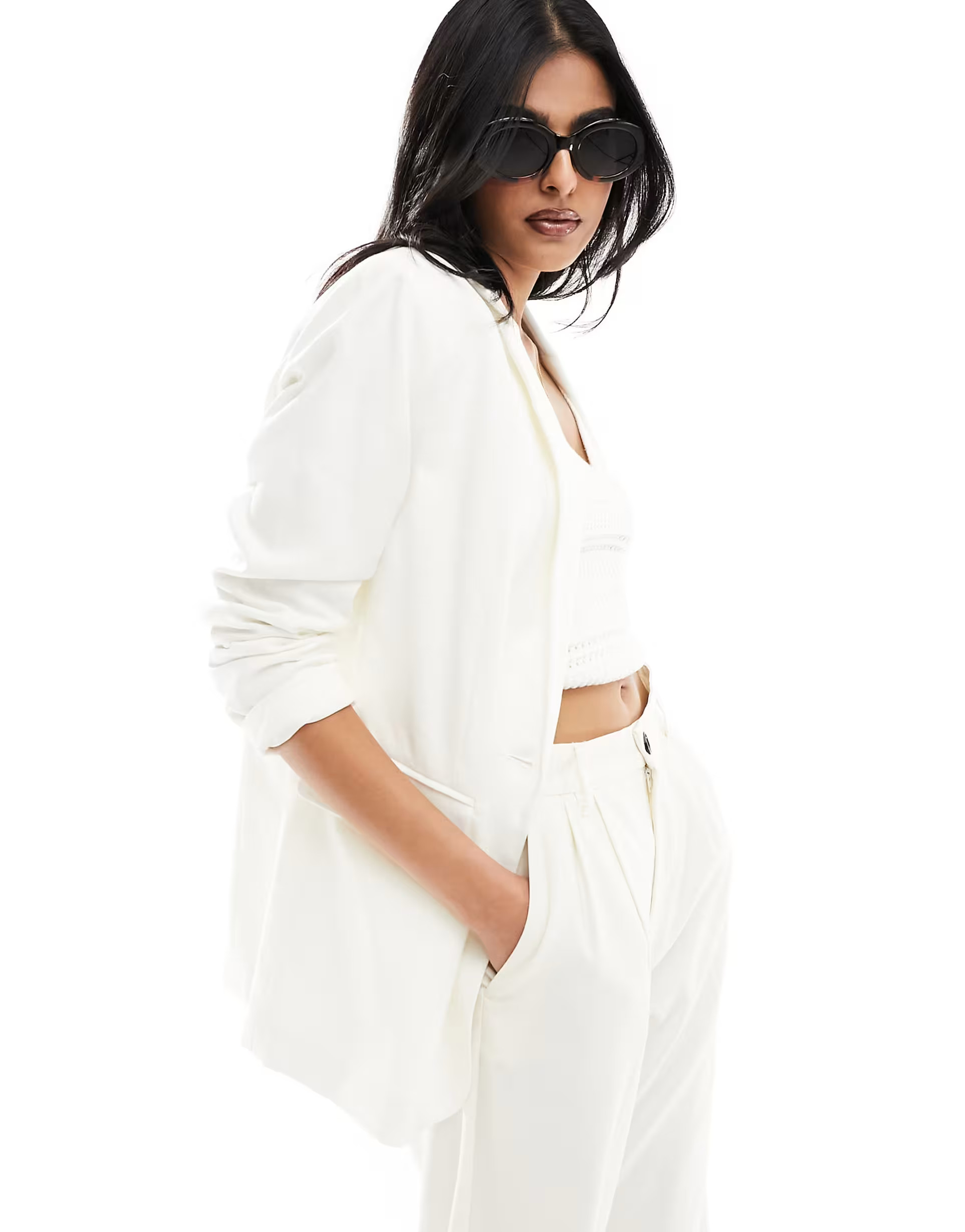 Stradivarius oversized linen blazer in white | ASOS (Global)