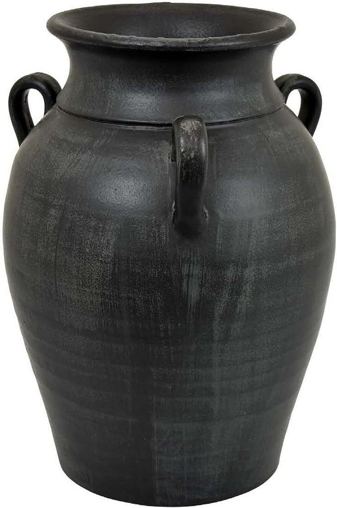 Benjara Risa 13 Inch Decorative Vase, Urn Shape, 3 Curved Handles, Antique Black | Amazon (US)