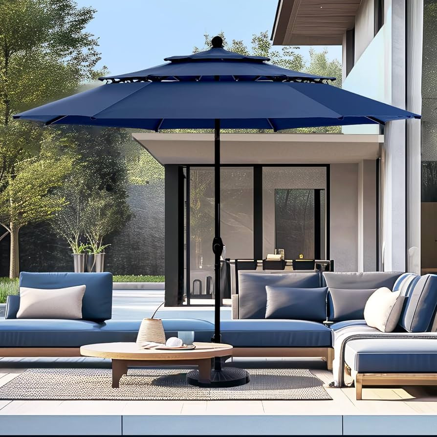 PHI VILLA 10ft Outdoor Patio Umbrellas for Outside, 3 Tier Vented Market Table Umbrella Windproof... | Amazon (US)