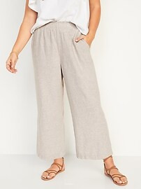 High-Waisted Cropped Linen-Blend Wide-Leg Pants for Women | Old Navy (US)