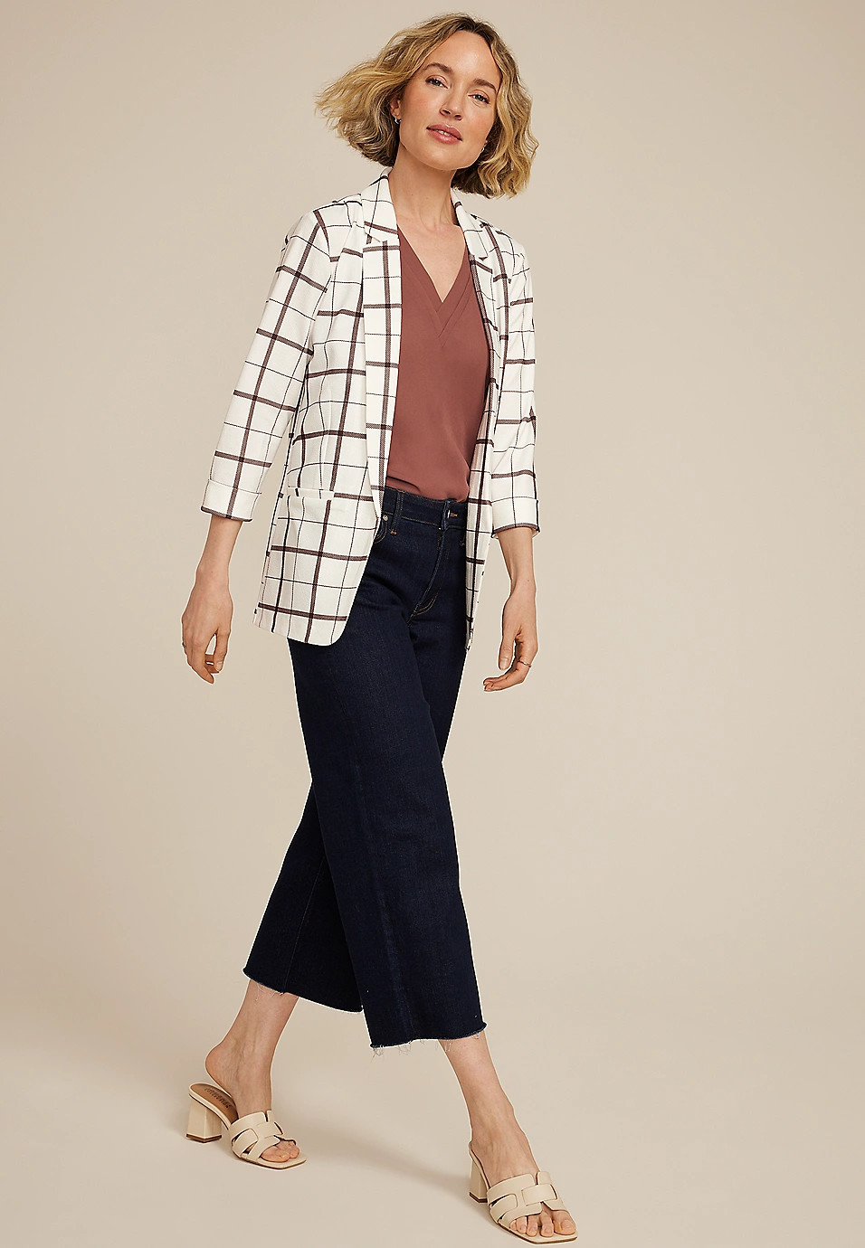 Plaid Versa 3/4 Sleeve Blazer | Maurices