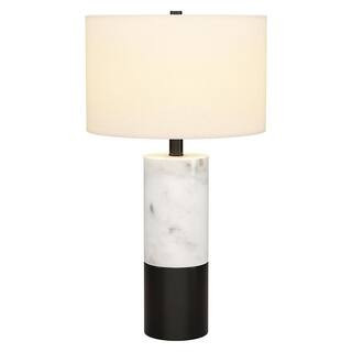 Liana 23.75 in. Marble and Black Table Lamp with Fabric Shade | The Home Depot