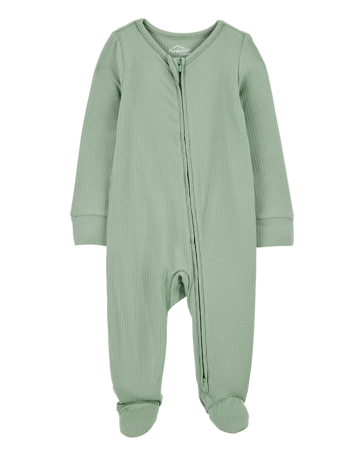 Baby Solid 2-Way Zip PurelySoft Sleep & Play Pajamas - Green | Carter's Inc