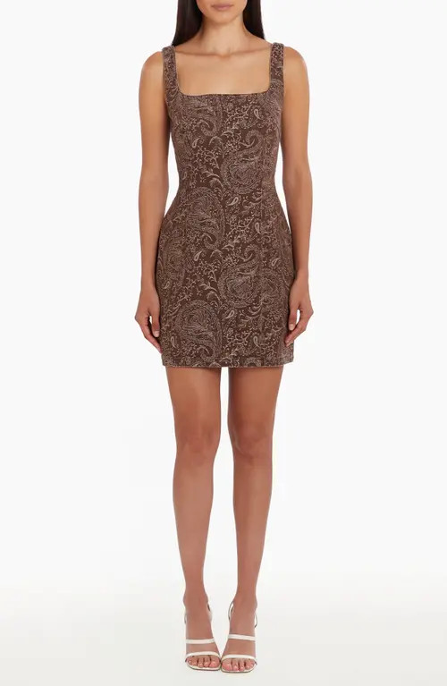 Amanda Uprichard Augustine Paisley Denim Minidress in Brown Paisley at Nordstrom, Size Medium | Nordstrom