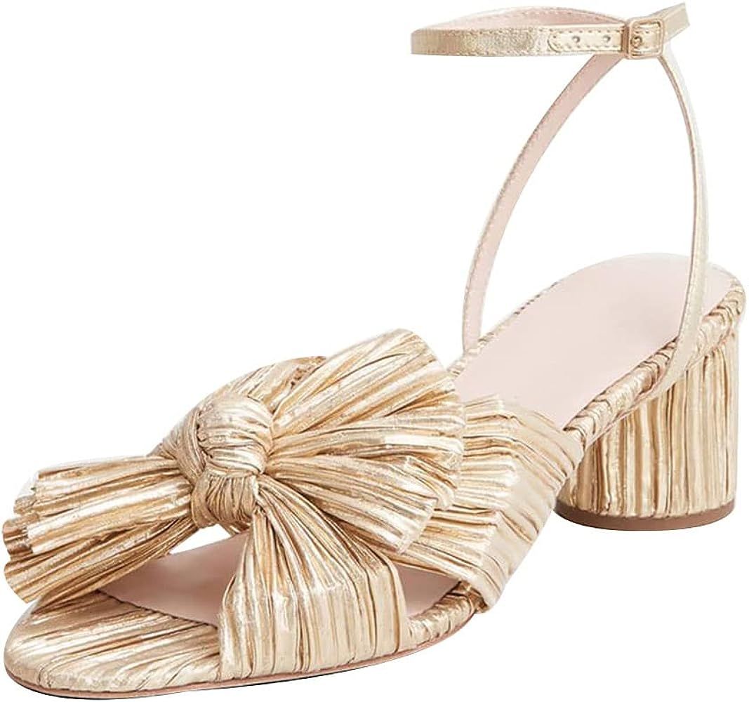 Uacllcau Women's Heeled Sandals Bow Knot Open Toe Ankle Strap Chunky Heels Sandals Bridal Wedding... | Amazon (US)