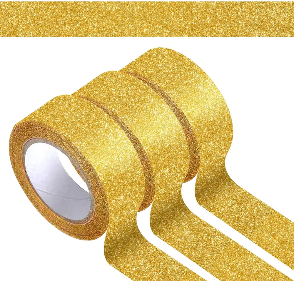 HAPY SHOP 3 Rolls Gold Glitter Tape,Gold Glitter Washi Tape 15mm by 5m,Total 15m/17.5 Yards,for S... | Amazon (US)