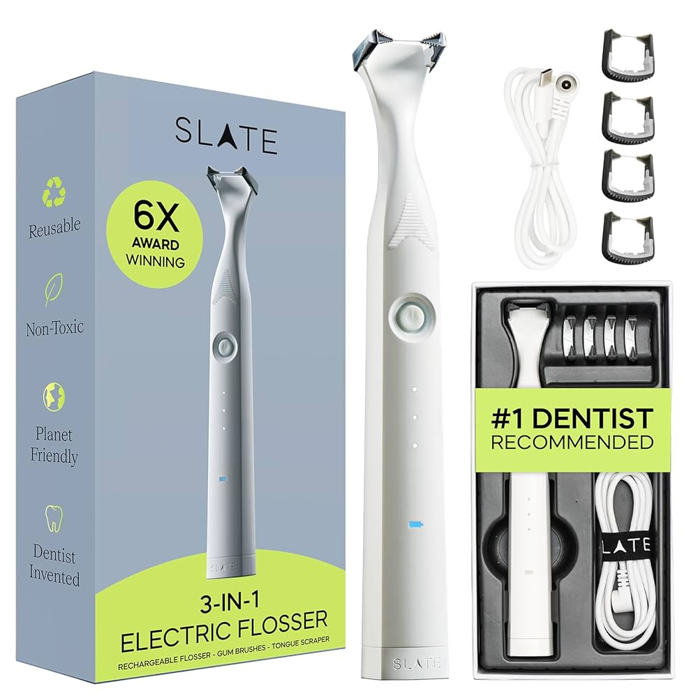 Slate Electric Flosser | 3-in-1 Dentist-Invented with Reusable Floss Heads, Gum Brushes & Tongue ... | Amazon (US)