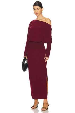 SIMKHAI Janese Off Shoulder Midi Dress in Oxblood from Revolve.com | Revolve Clothing (Global)