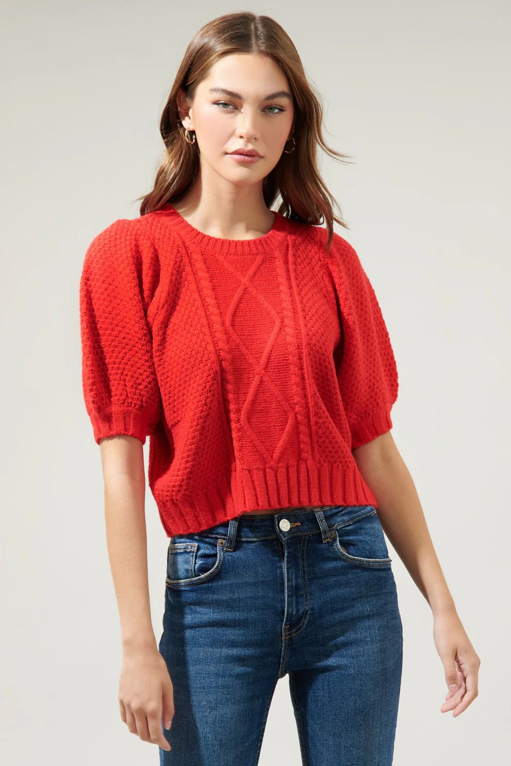 CABLE KNIT PUFF SLV SWEATER | HARRINGTONS