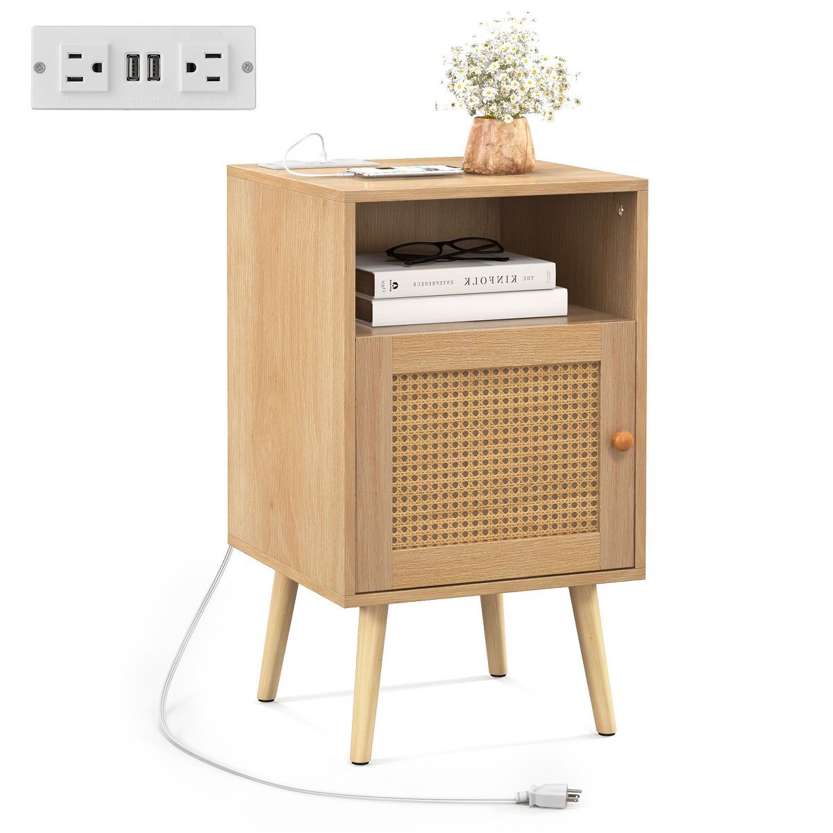 Costway 1/2 PCS Rattan Nightstand Boho Accent Bedside Table with 2 Storage Drawers Modern Natural | Target