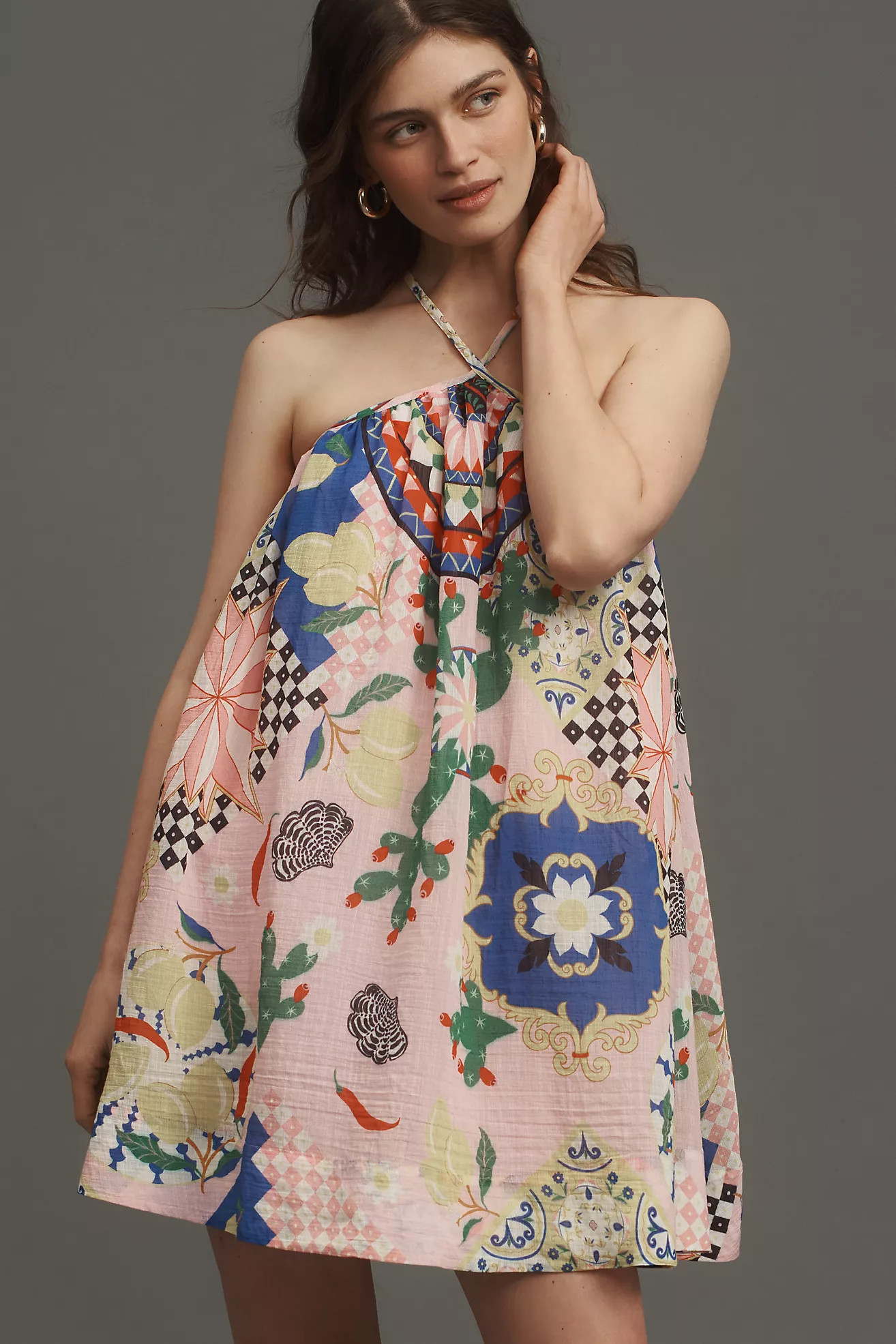 Maeve Printed Halter Swing Mini Dress | Anthropologie (US)