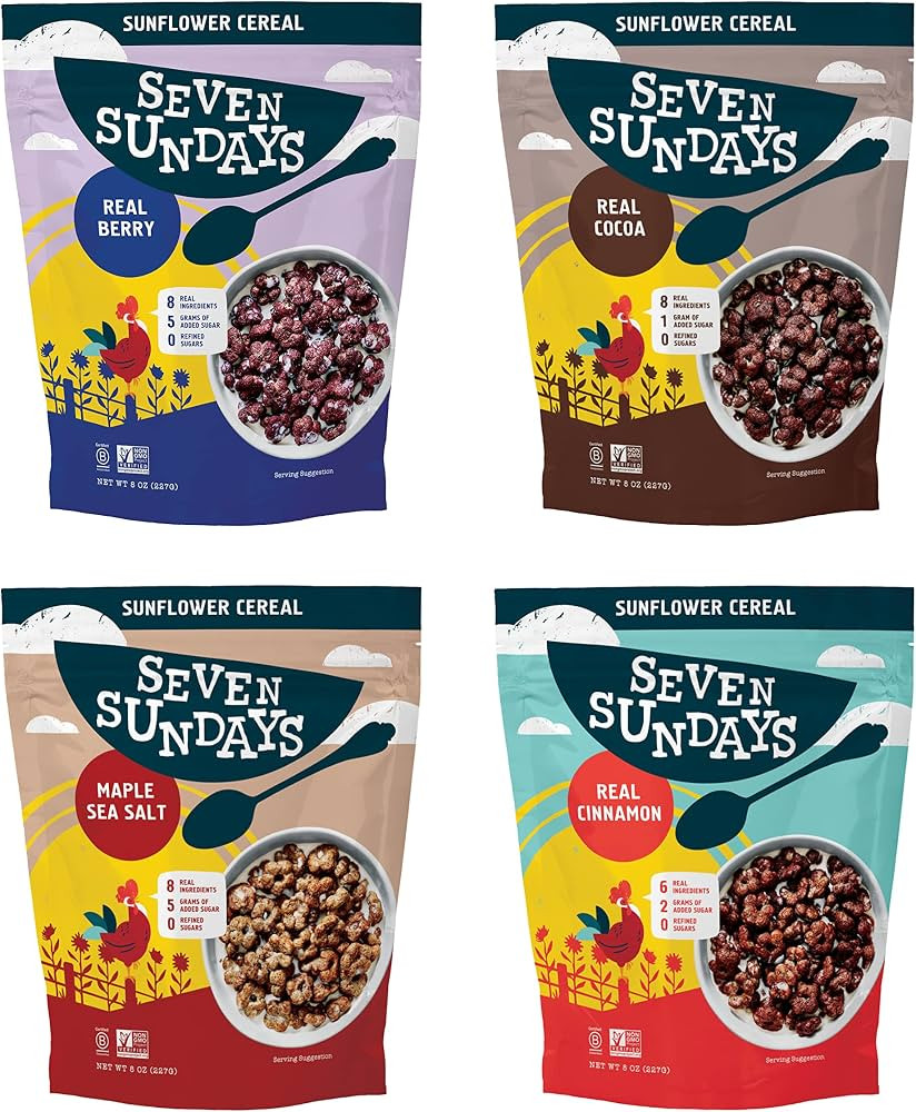 Seven Sundays Sunflower Cereal, Variety Pack, 8 Oz Resealable Bag (Pack of 4), Upcycled Protein, ... | Amazon (US)