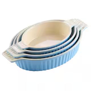 MALACASA Series Bake Ceramic Oval Baking Dish Blue Oven to Table Baking Dish Set of 4 (9.5 in. /1... | The Home Depot