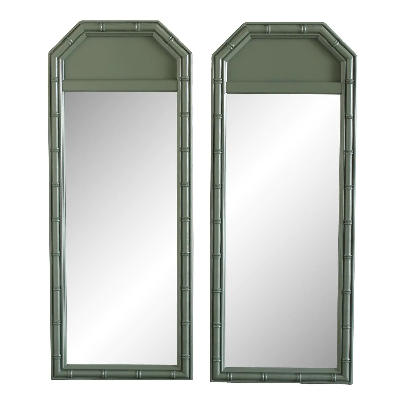 Vintage Pair of Green Faux Bamboo Wall Mirrors | Chairish