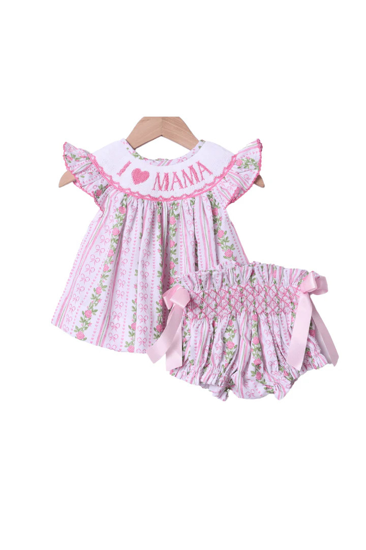 Smocked I Love Mama Fancy Floral Bloomer Set | The Smocked Flamingo