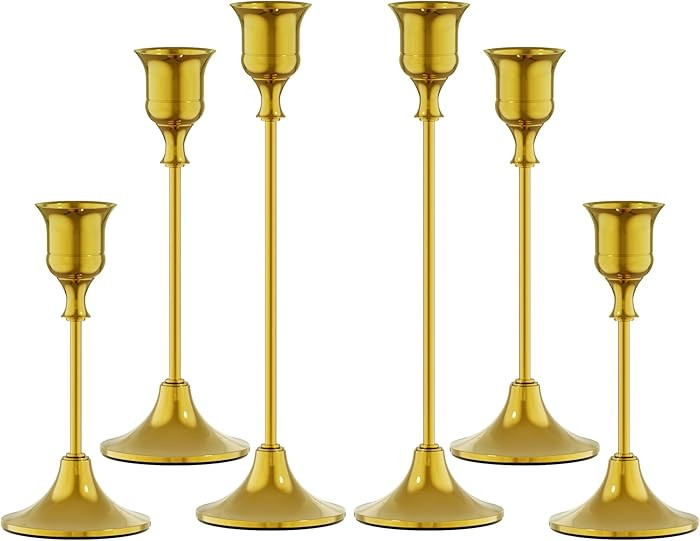 FSyueyun Gold Candle Holders Set of 6, Elegant Metal Candlestick Holders for Vintage Taper Candle... | Amazon (US)
