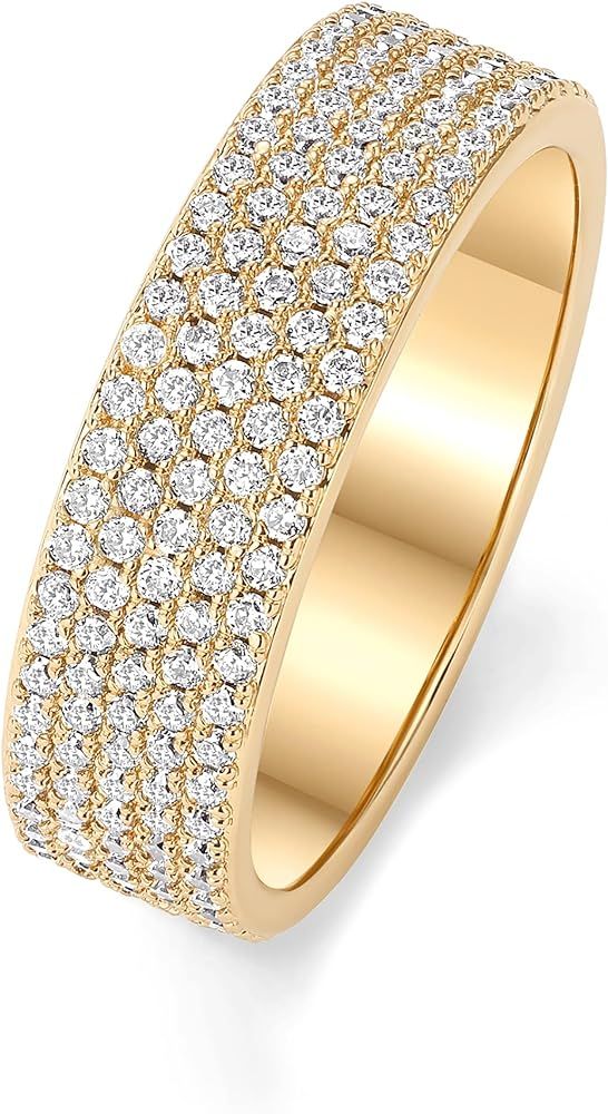 PAVOI 14K Gold Plated Cubic Zirconia Wide Eternity Statement Rings | CZ Stackable Wedding Band fo... | Amazon (US)