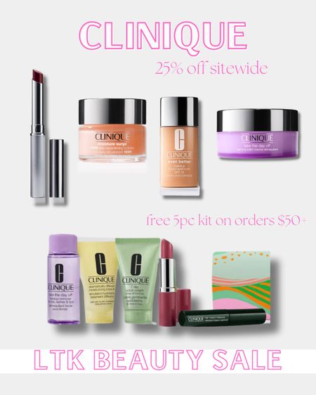 LTK beauty sale! 
Clinique 25% off sitewide! + a free 5 piece gift on order over $50! 

#LTKSaleAlert #LTKBeauty