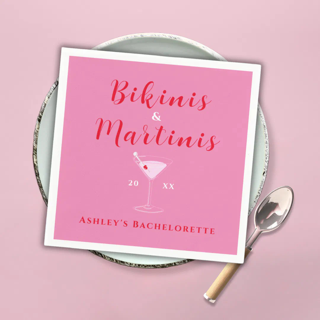 Bikinis And Martinis Pink & Red Bachelorette Party Napkins | Zazzle | Zazzle