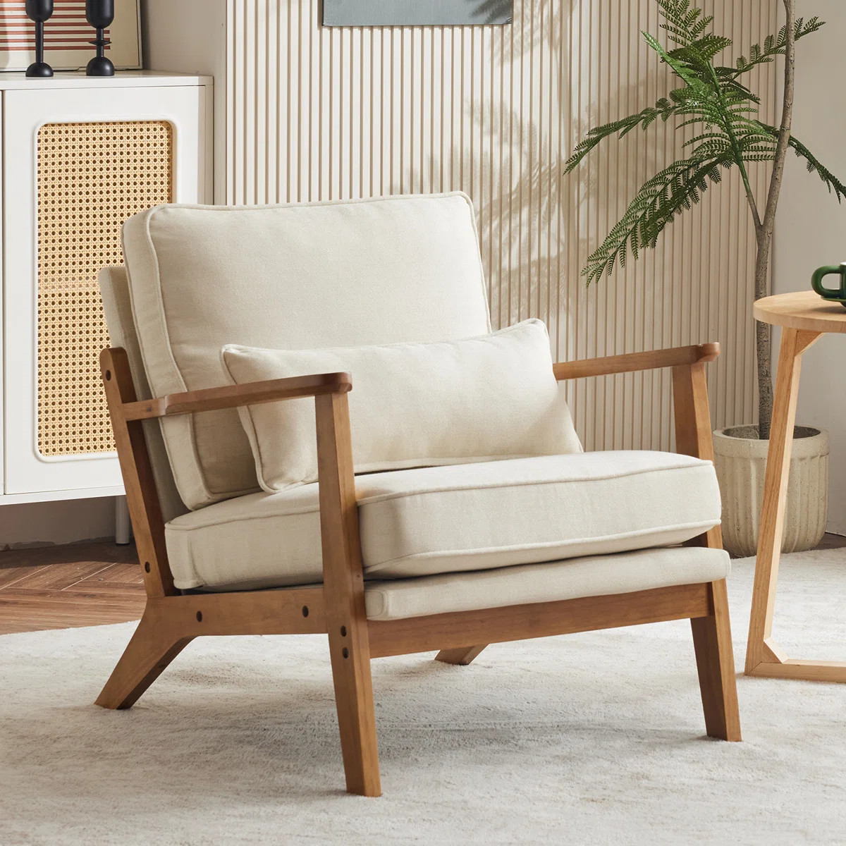 Lemley Upholstered Accent Chair With Wooden Legs And One Pillow | Wayfair North America