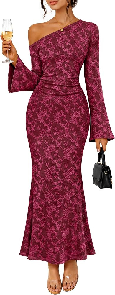 MEROKEETY Women's Lace Off The Shoulder Fall Wedding Guest Cocktail Dress | Amazon (US)