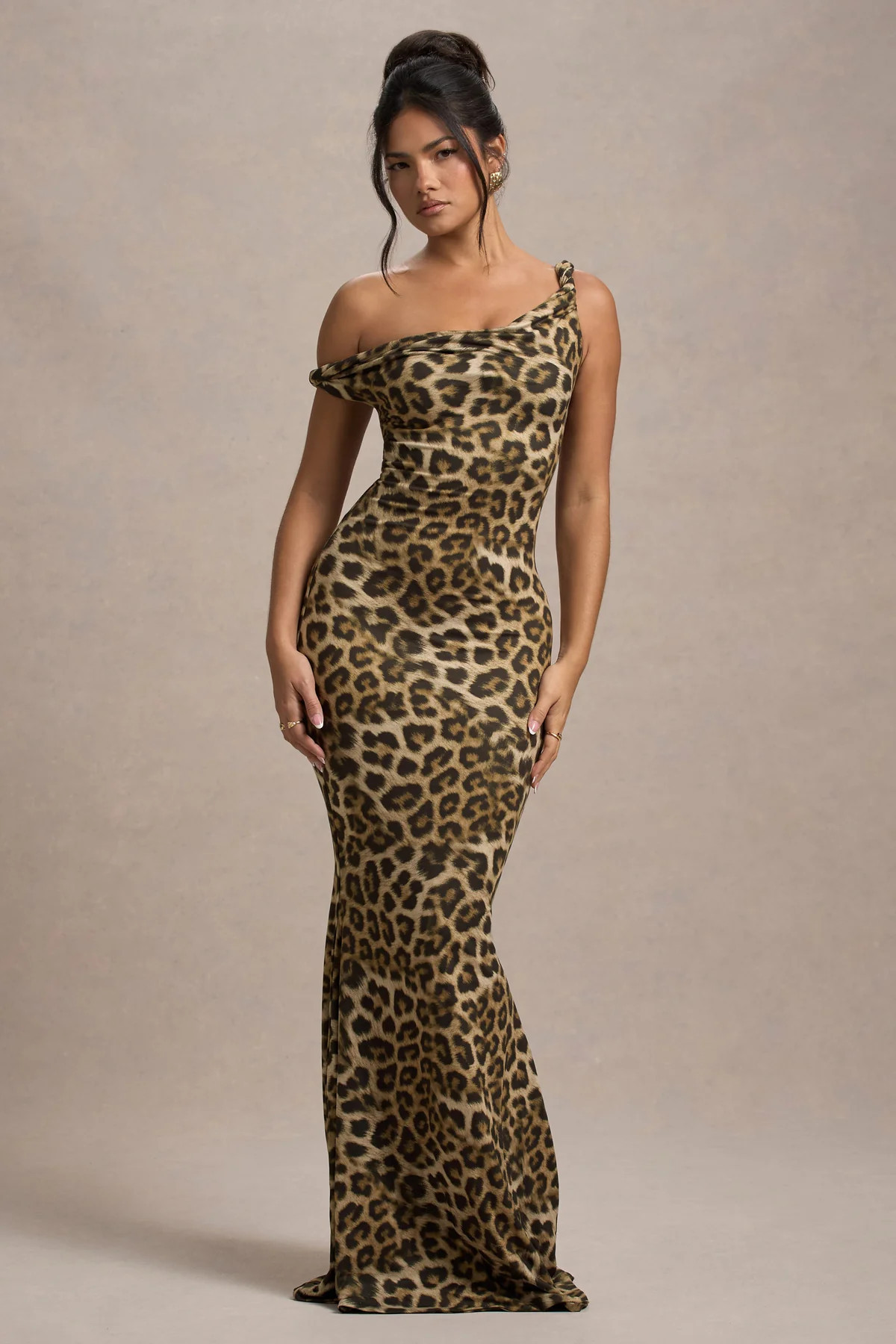 Lita | Leopard Print Twisted Asymmetric Maxi Dress | Club L London