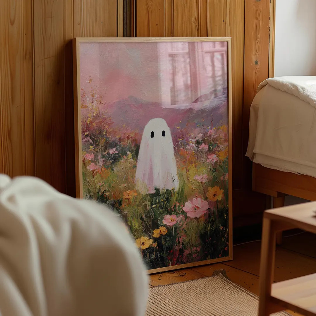 Pink Halloween Wildflower Ghost Print, Whimsical Girly Spooky Season Printable Wall Art, Hallowee... | Etsy (US)
