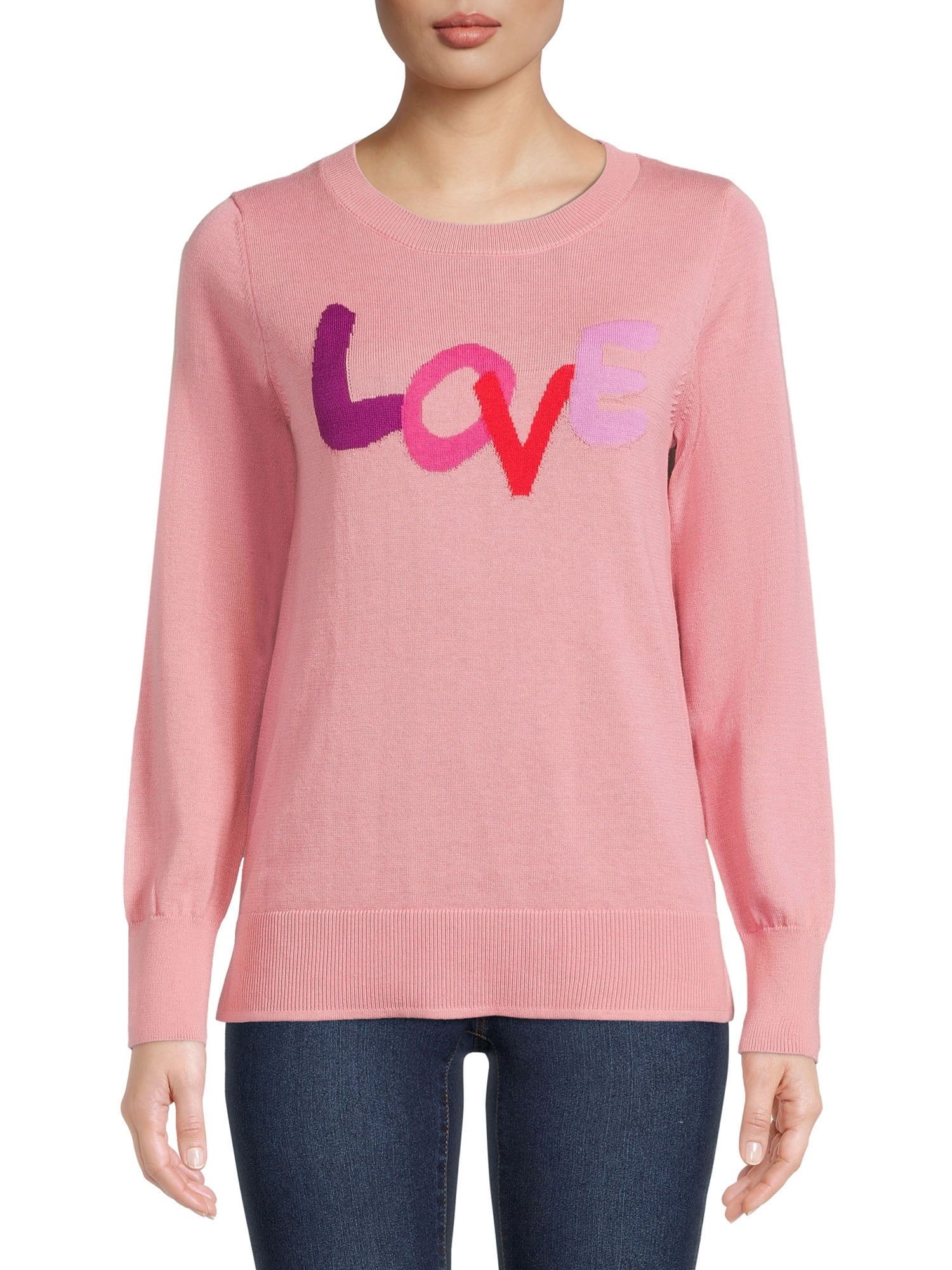 Time and Tru Women's Long Sleeve Hearts Sweater | Walmart (US)