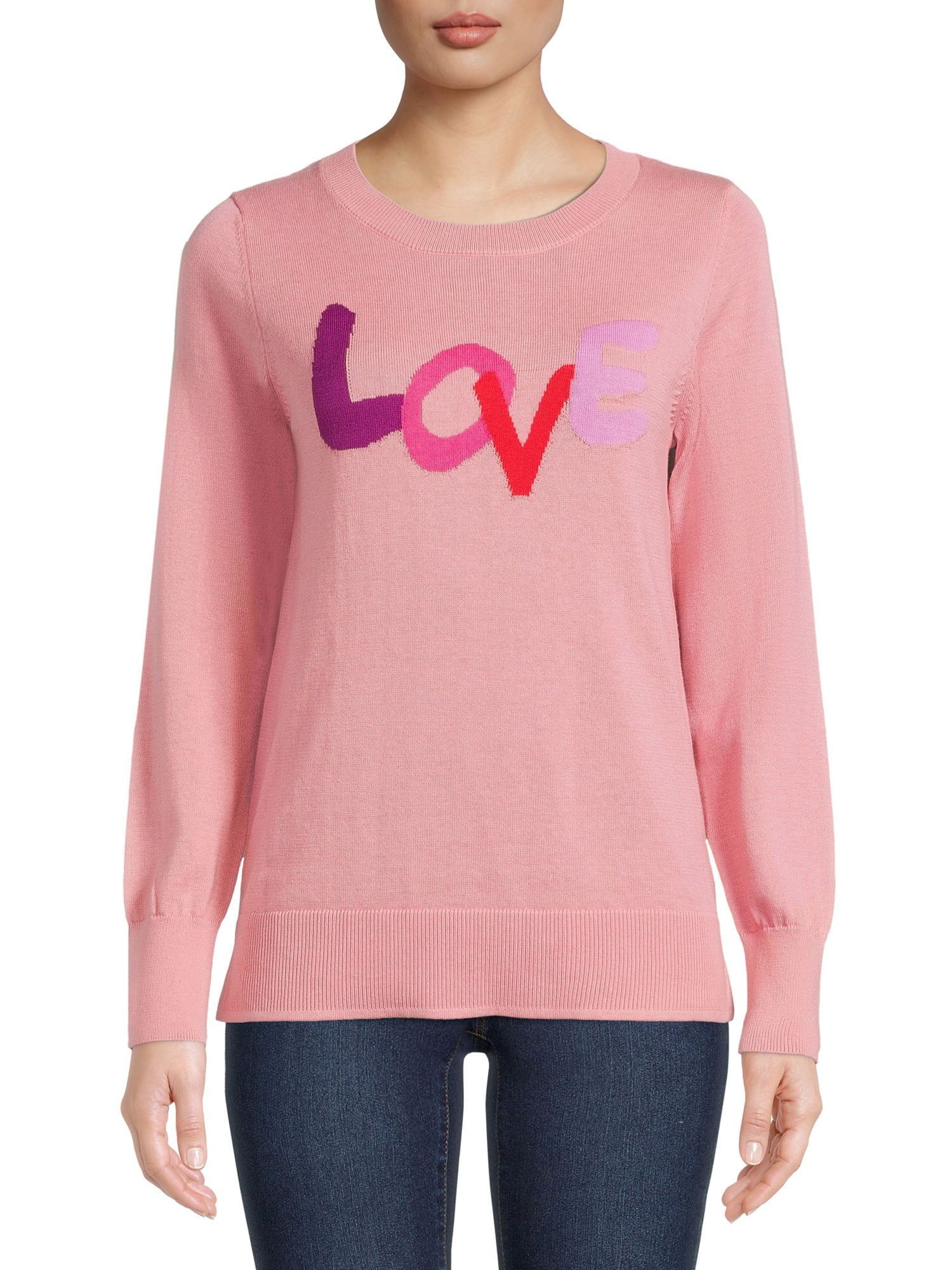 Time and Tru Women's Long Sleeve Hearts Sweater - Walmart.com | Walmart (US)