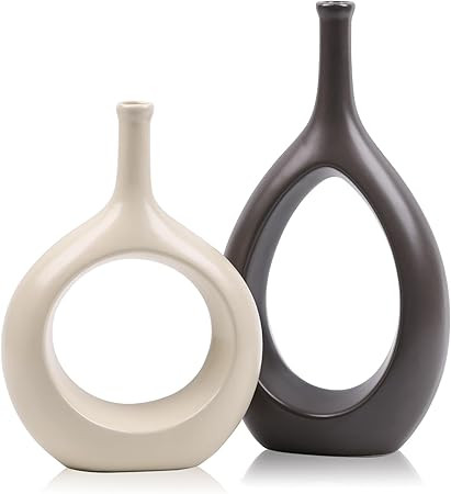 Brown Vases Home Decor - Minimalist Ceramic Vases for Flowers, Modern Dining Table Centerpiece De... | Amazon (US)
