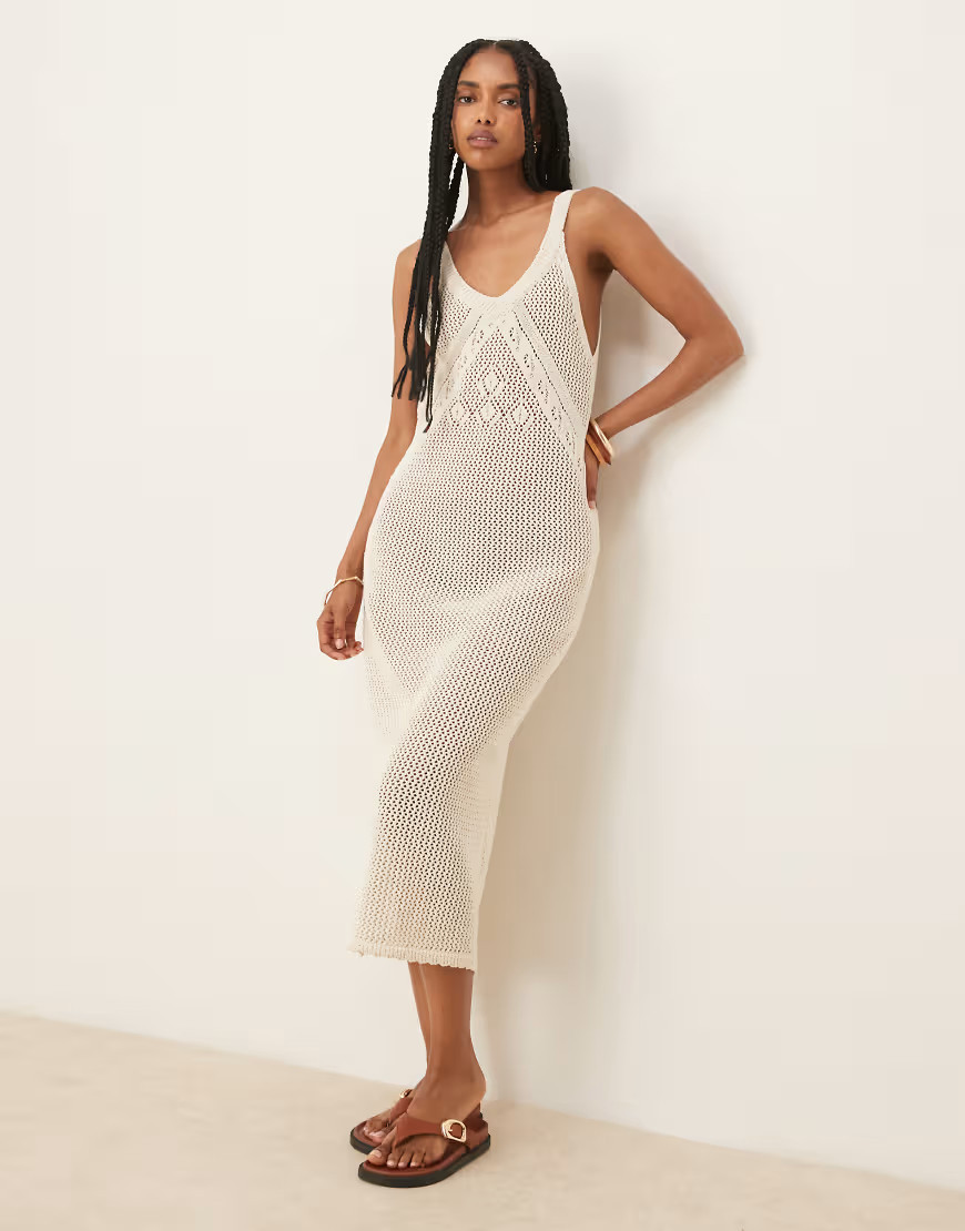 ASOS DESIGN knit crochet maxi dress in ecru-White | ASOS (Global)