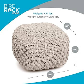 BIRDROCK HOME Square Pouf Ottoman | Cotton Braided Foot Stool with Bean Bag Filling | Boho Foot R... | Amazon (US)