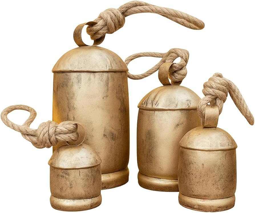 Golden Cowbells for Christmas Decoration Set of 4 – Rustic Christmas Bells, Vintage Christmas D... | Amazon (US)